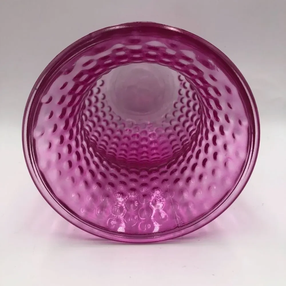Vintage Fuschia Pink Glass Tabletop Vase with Dots Texture Indoor Flower Planter
